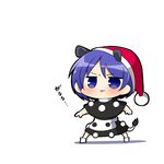  :3 animal_ears black_capelet black_dress blue_eyes blue_hair blush capelet chibi commentary doremy_sweet dress hat nightcap santa_hat solo tail tapir_ears tapir_tail touhou translated twumi v-shaped_eyebrows 