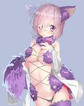  animal_ears bare_shoulders breasts dangerous_beast fate/grand_order fate_(series) glasses halloween_costume kagome_(traumatize) large_breasts lavender_hair mash_kyrielight navel purple_eyes solo 