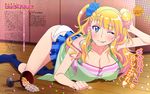  apron blonde_hair gyaru-ko no_shoes official_art oshiete!_gyaru-ko-chan panties socks strap_slip tagme tongue_out wink 