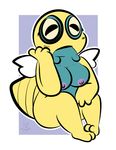  1-upclock anthro big_breasts breasts dunsparce eyes_closed female nintendo pok&eacute;mon simple_background sitting solo thicc thigh video_games white_background wings 