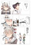  4girls admiral_(kantai_collection) amatsukaze_(kantai_collection) bangs blonde_hair boiling brown_hair closed_eyes collar collarbone comic commentary_request elbow_gloves eyebrows eyebrows_visible_through_hair gloves green_skirt hair_between_eyes hat kantai_collection kettle long_hair midriff mini_hat multiple_girls mundane_utility one_eye_closed pantyhose remil shimakaze_(kantai_collection) short_hair silver_hair skirt striped striped_legwear translated two_side_up yellow_eyes yuubari_(kantai_collection) 