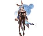  animal_ears blue_eyes blue_hair breasts bunny_ears bunnysuit choker cleavage coat full_body fur_trim gloves granblue_fantasy hand_on_own_chest high_heels holding holding_weapon leotard looking_at_viewer medium_breasts minaba_hideo official_art pantyhose ribbon solo standing sword therese_(granblue_fantasy) transparent_background weapon white_gloves 