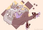  2016 anthro big_breasts breasts clothed clothing english_text female footwear fur grey_fur grey_hair hair hi_res high_heels liveforthefunk mammal smile solo text 