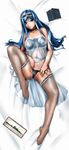  aegis_(nerocc) aoki_hagane_no_arpeggio black_panties blue_eyes blue_hair book breasts choker dakimakura full_body groin_tendon highres lace lace-trimmed_panties lace-trimmed_thighhighs large_breasts lingerie long_hair mole mole_under_mouth panties picture_(object) solo takao_(aoki_hagane_no_arpeggio) takao_(cruiser) thighhighs thighs toe-point underwear 