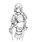  armor bad_id bad_pixiv_id bare_shoulders breastplate diathorn greyscale groin hand_on_hilt lips looking_at_viewer monochrome navel no_panties short_hair shoulder_armor sketch solo spaulders vambraces 