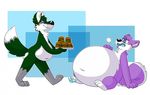 &lt;3 &lt;3_eyes 2016 3_toes 4_fingers abstract_background anthro arm_support belly big_belly black_nose blue_eyes blue_pawpads burger canine countershade_face countershade_tail countershade_torso countershading desimuffins23 digital_media_(artwork) dipstick_tail dog duo featureless_crotch food fur green_fur green_tail grey_fur grey_tail hand_on_stomach holding_object husky inflation inner_ear_fluff male mammal markings multicolored_fur multicolored_tail naturally_censored navel nude open_mouth pawpads paws plate purple_fur purple_tail reclining sky_(xenonwolf) smile socks_(marking) stuffing stuggottzz toes toony two_tone_fur two_tone_tail walking weight_gain white_countershading white_fur white_tail wolf 