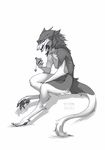  bottle clothed clothing greyscale loincloth male monochrome paws raesheris sergal sitting solo topless 
