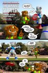  3d_(artwork) bear bulge chris_sutor cinnamon_(chris_sutor) clothed clothing cobalt_(chris_sutor) comic detailed_background dialogue digital_media_(artwork) duo english_text frisbee male mammal outside photo_background rear_view skimpy speech_bubble text thong vest 