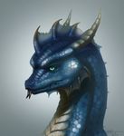  blue_color dragon green_eyes horn portrait slash_freezen tattoo tongue 