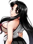  back black_hair breasts grey_eyes hadanugi_dousa highres kantai_collection large_breasts long_hair pleated_skirt r44 shouhou_(kantai_collection) sideboob simple_background skirt solo white_background 
