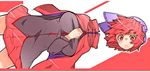  black_shirt blush bow breasts cape closed_mouth commentary_request cowboy_shot disembodied_head hair_bow headless high_collar long_sleeves looking_at_viewer medium_breasts nukekubi ototobe purple_bow red_eyes red_hair red_skirt sekibanki shirt short_hair skirt solo touhou 
