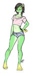  2016 4_toes anthro eyelashes female ldr lizard midriff navel reptile scalie simple_background smile standing summers toes white_background wide_hips yellow_eyes 