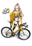  &gt;:) 2016 ad bangs bicycle bike_jersey black_legwear blonde_hair blue_eyes blue_footwear breasts closed_mouth clothes_writing commentary_request crown full_body ground_vehicle hand_on_hip hitomi_kazuya legs_apart light_brown_hair long_hair looking_at_viewer middle_w midriff mini_crown navel oni original print_legwear shadow shoes short_sleeves simple_background small_breasts smile sneakers solo standing stomach twitter_username v-shaped_eyebrows very_long_hair w white_background 