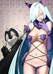  animal_ears ass_visible_through_thighs big_hair black_nails blonde_hair blush bound bound_wrists breasts brynhildr_(fate) chain cleavage cloak commentary cosplay cowboy_shot dangerous_beast elbow_gloves fate/grand_order fate/prototype fate/prototype:_fragments_of_blue_and_silver fate_(series) fingernails fur_trim gag gagged gloves groin hair_over_one_eye halloween halloween_costume headpiece improvised_gag jeanne_d'arc_(alter)_(fate) jeanne_d'arc_(fate)_(all) large_breasts long_fingernails long_hair looking_at_another mash_kyrielight mash_kyrielight_(cosplay) multiple_girls nail_polish navel parted_lips purple_gloves revealing_clothes shijiu_(adamhutt) short_hair silver_hair smile stomach tape tape_gag tears translated trembling very_long_hair wolf_ears yellow_eyes you_gonna_get_raped yuri 