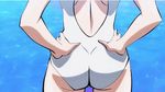  1girl animated animated_gif ass keijo!!!!!!!! miyata_sayaka subtitled swimsuit water white_hair 