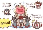  &gt;_&lt; 4girls ahoge black_shoes blonde_hair blush blush_stickers chibi closed_eyes commentary corset dress english female_admiral_(kantai_collection) full-face_blush glasses globus_cruciger hands_in_sleeves hat headset kantai_collection kongou_(kantai_collection) lightning_bolt long_hair long_sleeves machinery mary_janes military military_hat military_uniform multiple_girls naval_uniform off-shoulder_dress off_shoulder ooyodo_(kantai_collection) opaque_glasses open_mouth peaked_cap pin.s scepter shoes sleeves_past_wrists sparkle translation_request uniform warspite_(kantai_collection) white_dress 