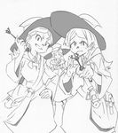  arai_hiroki bad_id bad_twitter_id bag barbara_parker diana_cavendish greyscale grin hanna_england hat highres little_witch_academia monochrome multiple_girls smile wand witch witch_hat 