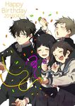  2boys 2girls ^_^ ^o^ black_hair brown_hair chitanda_eru closed_eyes confetti dated fukube_satoshi gakuran green_eyes happy_birthday hyouka ibara_mayaka long_hair multiple_boys multiple_girls open_mouth oreki_houtarou party_popper school_uniform serafuku short_hair takumi_(scya) 