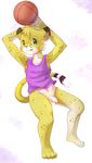  anthro armpits balls barefoot basketball cheetah feline flaccid fur gren_eyes long_foreskin male mammal penis pink_node ruugiaruu salmy uncut yellow_fur 