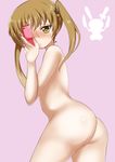  absurdres ass blonde_hair blush brown_eyes covering_one_eye girls_und_panzer glasses groin highres nude oono_aya q-tarou qtaro999999 self_shot solo twintails 