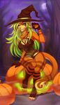  absurd_res anthro armpits clothed clothing feline female halloween hat hi_res holidays looking_at_viewer mammal smile solo thick_thighs vexstacy wide_hips witch_hat 