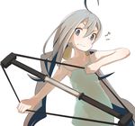  ahoge blue_eyes grey_hair kantai_collection kiyoshimo_(kantai_collection) long_hair low_twintails simple_background sleeveless solo twintails white_background yamaioni_(sasakama) 