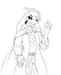  2016 anthro asriel_dreemurr belt black_and_white black_sclera boss_monster cape caprine clothed clothing delta_rune fur goat horn line_art long_ears mammal monochrome open_mouth serge_salvatrice simple_background solo undertale video_games 