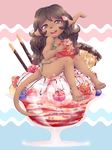  anthro bikini chibi clothing female food fur hair looking_at_viewer mammal mustelid open_mouth otter sitting smile solo swimsuit yuxare 