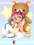  anthro bulge candy canine cervine chocolate clothed clothing collar crossdressing deer food girly hybrid male mammal sitting smile solo spread_legs spreading teddy_bear yuxare 