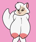  2018 anthro areola big_breasts blush breasts cat cats_don&#039;t_dance digital_media_(artwork) feline female fur hair huge_breasts hyper hyper_breasts mammal mr.under nipples nude sagging_breasts sawyer_(cats_don&#039;t_dance) simple_background smile solo standing thick_thighs white_fur white_hair 