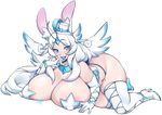  2016 alpha_channel animal_humanoid big_breasts blue_eyes blue_lips blush boots breasts clothing elbow_gloves female footwear gloves hair hat huge_breasts humanoid jewelry lagomorph legwear lips long_hair looking_at_viewer lying mammal necklace on_front panties rabbit_humanoid saliva smile solo sponty thick_thighs thigh_high_boots underwear venusflowerart white_hair 