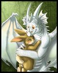  anthro cute dragon duo horn hug jaxxblackfox lagomorph male mammal rabbit scales smile wings young 