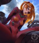  arm_support artist_name ass_visible_through_thighs bangs blue_eyes blue_skirt blue_sky blurry bodysuit breasts cloud cockpit commentary cowboy_shot crotch day depth_of_field dutch_angle evangelion:_3.0_you_can_(not)_redo eyepatch foreshortening freckles groin_tendon head_tilt headgear highres hips lips looking_at_viewer looking_down neon_genesis_evangelion nose number orange_hair parted_bangs parted_lips pilot_suit plugsuit realistic rebuild_of_evangelion revision shikinami_asuka_langley sitting skin_tight skirt sky small_breasts solo souryuu_asuka_langley spread_legs tape teemu_rasinkangas turtleneck twitter_username two_side_up 