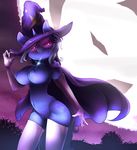  2016 anthro blue_fur breasts cape clothing cutie_mark digital_media_(artwork) equine female friendship_is_magic fur gloves glowing glowing_eyes hair hat hi_res horn jewelry legwear looking_at_viewer mammal my_little_pony necklace nipples nude purple_eyes pussy smile solo sourspot standing trixie_(mlp) unicorn 