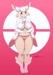  &lt;3 2_toes anthro anthrofied barefoot big_breasts breasts clothing croxot_(artist) cute digitigrade feet female fur hair mega_audino mega_evolution naturally_censored nintendo pink_fur pok&eacute;mon red_eyes simple_background smile solo tan_skin toes underwear video_games voluptuous wide_hips 