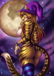  4_fingers ajna anthro areola bare_back bourbon._(artist) breasts butt eyelashes feline female fur green_eyes hair hat inner_ear_fluff mammal moon night nipples orange_fur outside pink_nose sky smile solo standing star starry_sky striped_fur stripes tiger 