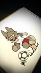  3_toes anthro arctic_wolf arm_markings ball biped brown_fur canine clothing cute_fangs ears_up fifa fifa_2018 fifa_russia_2018 fur grass leg_markings male mammal markings mascot multicolored_fur neck_tuft open_mouth penis russia russian shirt shorts simple_background soccer soccer_ball solo specs sport t-shirt tail_markings tan_fur tan_markings toes tongue tongue_out tuft two_tone_fur wolf world_cup zabivaka 