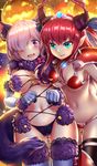  animal_ears armor ass_visible_through_thighs bikini_armor black_panties blue_eyes blush bra breasts closed_mouth dangerous_beast elizabeth_bathory_(brave)_(fate) elizabeth_bathory_(fate) elizabeth_bathory_(fate)_(all) fang fang_out fate/grand_order fate_(series) fur-trimmed_gloves fur-trimmed_legwear fur_trim gloves hair_over_one_eye halloween halloween_costume hat horns kurobuchi_numama lace lace-trimmed_bra large_breasts long_hair looking_at_viewer mash_kyrielight md5_mismatch multiple_girls navel o-ring o-ring_top open_mouth panties pauldrons pointy_ears pumpkin purple_eyes purple_hair red_hair revealing_clothes short_hair smile swimsuit tail thigh_gap thighhighs underboob underwear wide_hips wolf_ears wolf_tail 