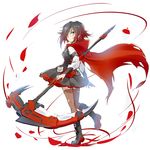  belt_boots black_footwear boots cape crescent_rose full_body highres iesupa knee_boots petals red_cape ruby_rose rwby solo thighhighs 