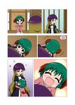  comic commentary gradient_hair heart hijiri_byakuren hug kasodani_kyouko looking_up multicolored_hair multiple_girls rakugaki-biyori silent_comic smile tail_wagging touhou 