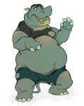  anthro barefoot belly big_belly clothed clothing hair hippopotamus human human_to_anthro kuma male mammal midriff navel open_mouth overweight overweight_male simple_background solo species_transformation teeth tongue torn_clothing transformation weight_gain white_background 