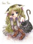  animal_ears blonde_hair boots bow cat_ears dress gloves gothic_lolita green_eyes heels high_heels lolita lolita_fashion long_hair nekomimi sea_tea shoes stockings thigh_highs thighhighs 