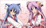  &lt;3 2girls animal_ears blue_eyes blue_hair blush bow cat cat_ears cat_tail catgirl fox fox_ears fox_tail foxgirl green_eyes hand_holding heart hearts hiiragi_kagami holding_hands izumi_konata kitsune kitsunemimi long_hair lucky_star multiple_girls neko nekomimi open_mouth pigtails purple_hair ribbon school_uniform seifuku serafuku short_twintails smile smiling tail twintails very_long_hair 