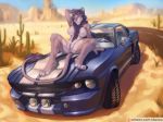  anthro breasts car conditional_dnp danza desert featureless_breasts feline female ford ford_mustang lion looking_at_viewer mammal outside patreon pawpads paws pinup pose pussy smile solo spread_legs spreading vehicle 