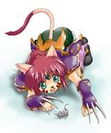  animal_ears armor boots cat_ears final_fantasy final_fantasy_xi gloves green_eyes long_hair lowres mouse nekomimi pony_tail ponytail red_hair redhead shorts tattoo 