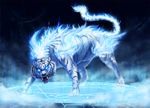  blue_fire cat fire glowing glowing_eyes highres magic_circle no_humans original tiger white_tiger ytishie 