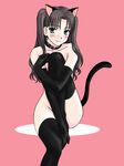  animal_ears black_gloves black_legwear blush boribeya cat_ears collar convenient_leg elbow_gloves fate/stay_night fate_(series) gloves long_legs lowres nude solo tail thighhighs toosaka_rin two_side_up 