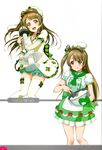  absurdres artist_request bow brown_eyes brown_hair character_name chef cream detached_sleeves dress earrings gloves hair_bow hat highres holding jewelry long_hair love_live! love_live!_school_idol_festival love_live!_school_idol_project minami_kotori multiple_views non-web_source nurse official_art open_mouth puffy_sleeves scan short_sleeves single_glove smile syringe thighhighs wrist_cuffs zettai_ryouiki 