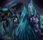  changeling detailed_background duo equine eyelashes fangs female feral friendship_is_magic fur green_eyes hair hooves horn insect_wings mammal my_little_pony purple_eyes purple_fur purple_hair queen_chrysalis_(mlp) sitting starlight_glimmer_(mlp) tears teeth thediscorded tongue unicorn wings 