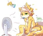  2014 anthro briefs canine clothed clothing cub food fox green_eyes hair half-closed_eyes lokey_(artist) male mammal popsicle simple_background sitting solo spread_legs spreading sweat topless underwear white_background white_hair young 